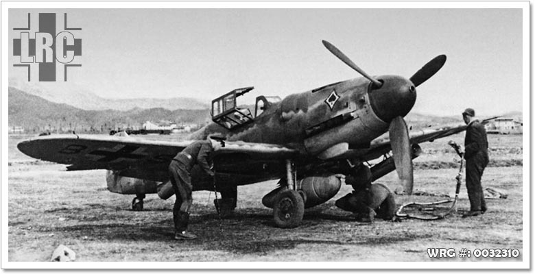 Messerschmitt Bf 109G-6 with 300-liter drop tank and two Werfer-Granate 21 rocket launchers.