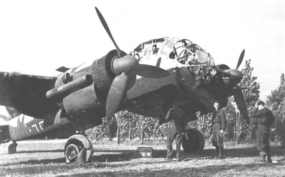 A Ju 188A-3 of Kampfgeschwader 6 being loaded with bombs. Western Europe, 1944