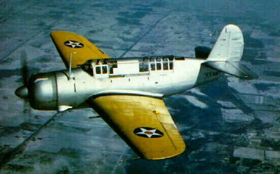 A prototype Curtiss XSB2C Helldiver. The aircraft carries a colorful US Navy peacetime finish, which indicates that the photo had been taken before the USA joined the war, probably some time during 1940.