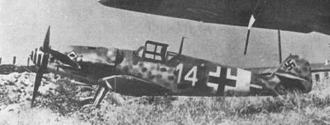 Messerschmitt Bf 109G-6 captured at Catania Airfield in Sicily. Unit: 6/JG53 Markings: 14+-