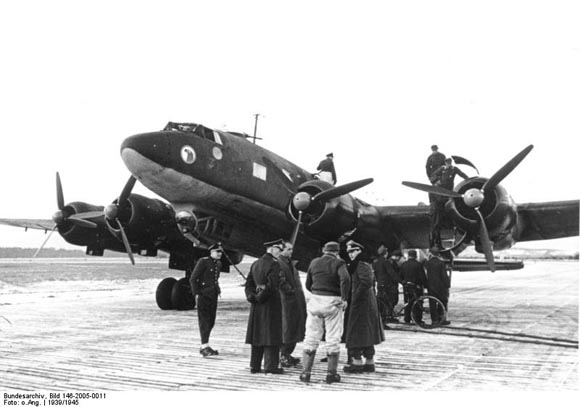 Adolf Hitler's personal Fw 200 Condor, bearing the insignia of the Die Fliegerstaffel des Fuehrers on its nose.