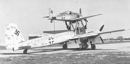 Mistel S 2. Ju 88G-1 and Fw 190A-8.