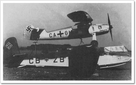 Focke Wulf Fw 56 mounted to DFS 230 glider in a Mistel configuration. Focke Wulf Fw 56 mounted to DFS 230 glider in a Mistel configuration.