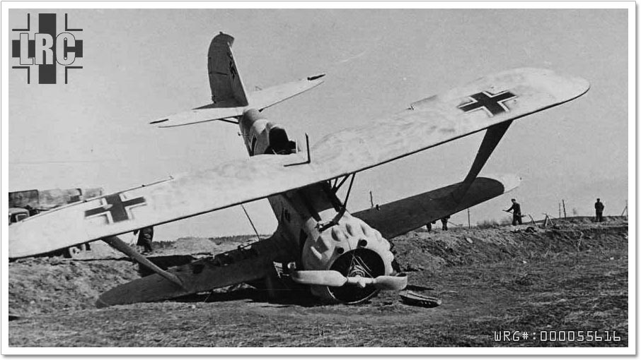 Crashed Henschel Hs 123 with winter camo on the Eastern Front