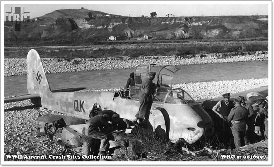 Messerschmitt Me 410 shot down by fighters and belly landed in the Sangro River, Italy, November 26, 1943 Messerschmitt Me 410 shot down by fighters and belly landed in the Sangro River, Italy, November 26, 1943