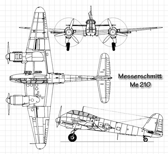 Messerschmitt Me 210 3-view illustration