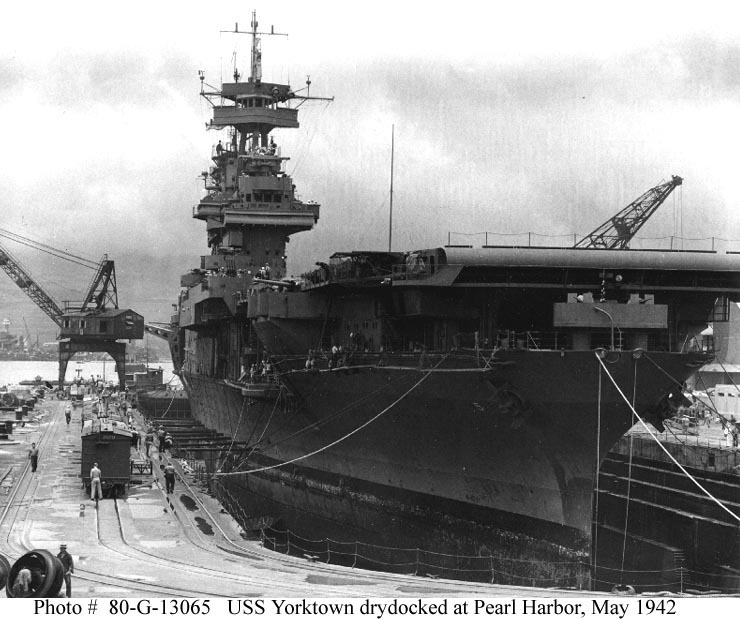 USS Yoktown, CV5, in drydock. 1942