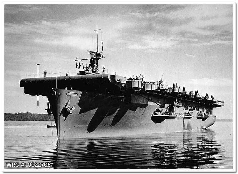 USS Casablanca (ACV-55) in the Puget Sound, Washington area circa July 1943, at about the time she was commissioned. WRG#: 0022706