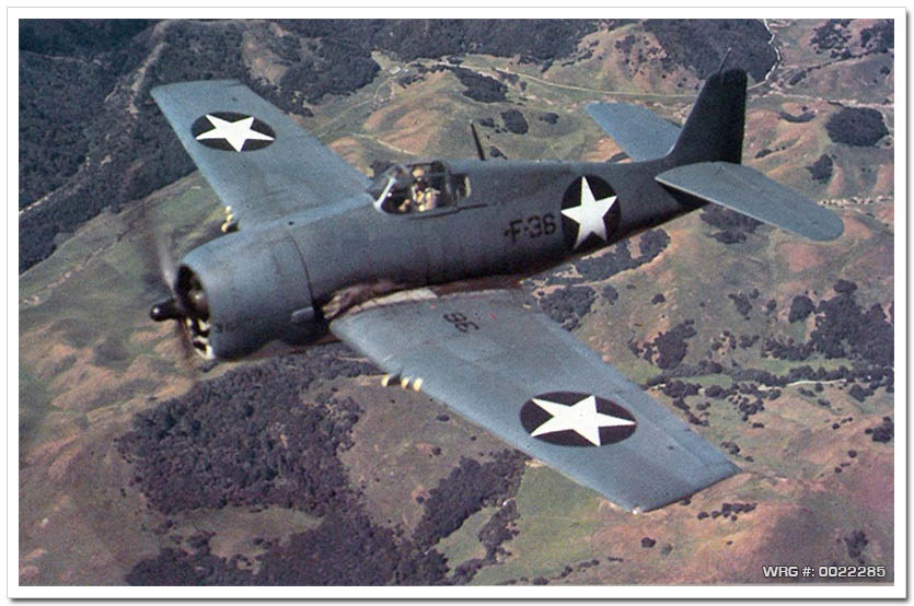 A U.S. Navy Grumman F6F-3 Hellcat of fighter of VF-1 over California, in early 1943. WRG#: 0022285
