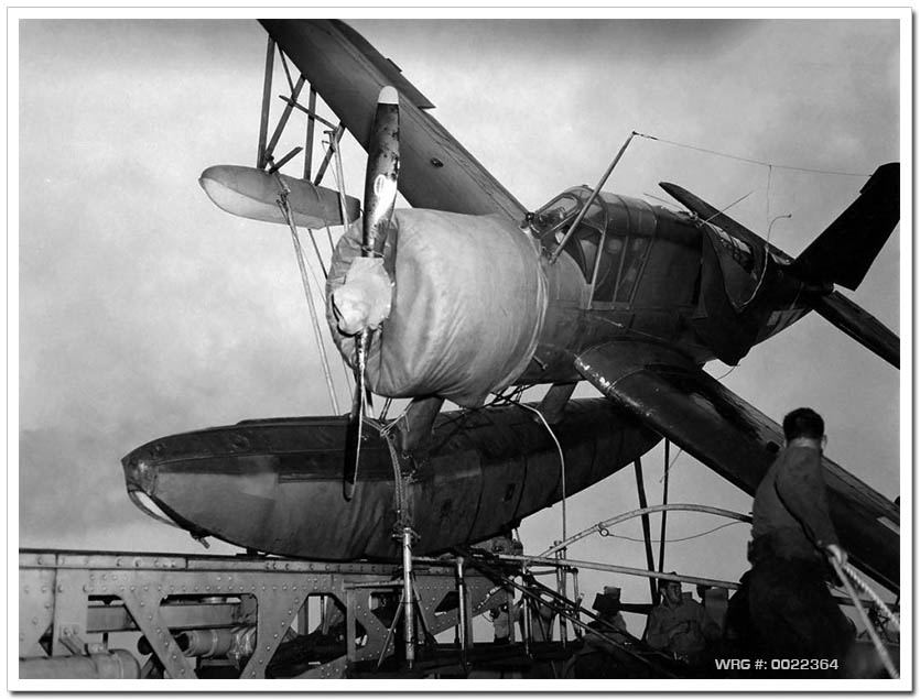 Vought OS2U Kingfisher damaged by a Typhoon while on board the USS Astoria, December 19th 1944. WRG#: 0022364
