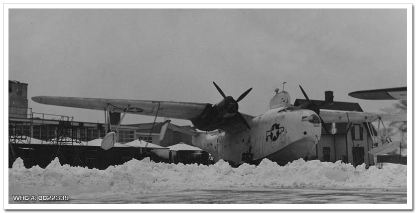 PBM Mariner amidst snow drifts at Coast Guard Air Station (CGAS) Salem, MA, 1945 WRG #: 0022339