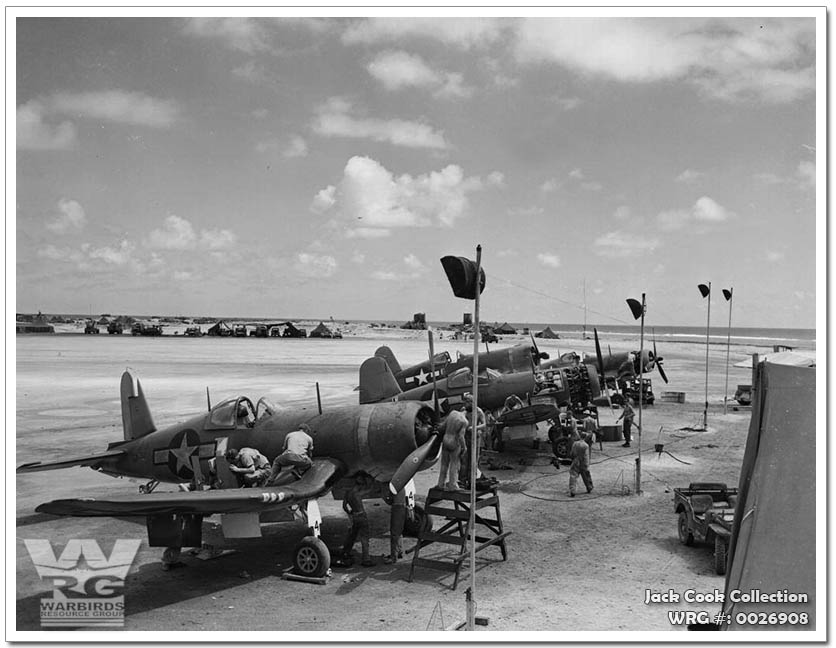 F4U-1A Corsairs of VMF-113 on Engebi Island, Eniwetok Atoll during 1944 WRG# 0026908