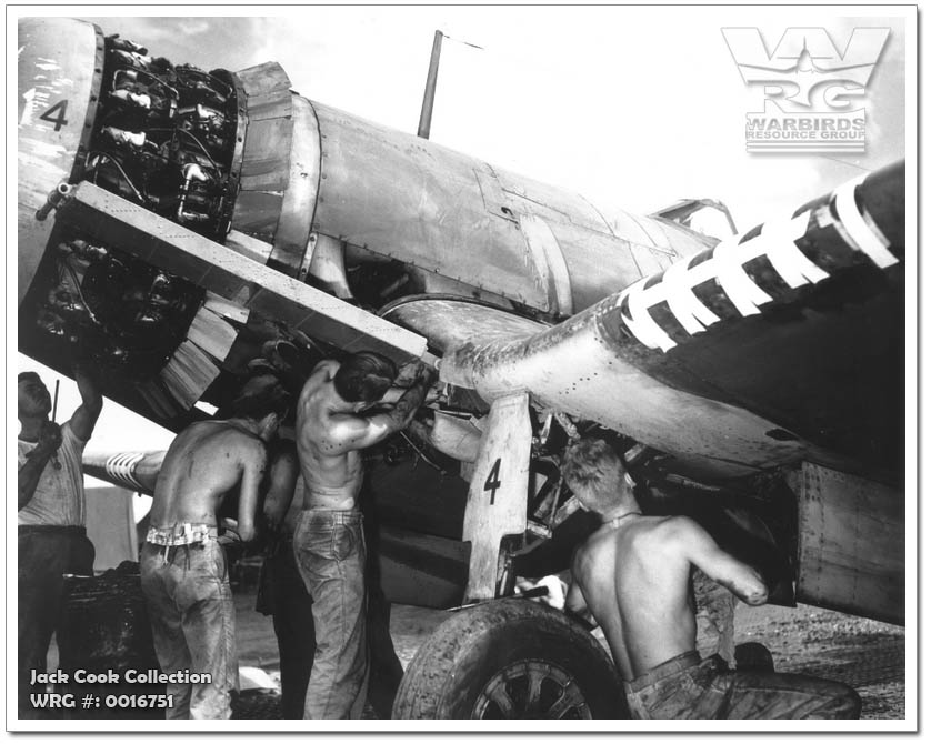 F4U-1 Corsair of VMF-213 undergoing Maintenance, June 1943. WRG# 0016751