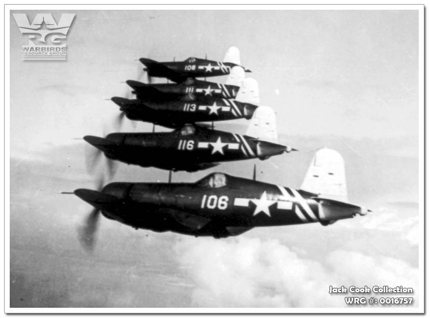 FG-1D Corsairs of VMF-213 Near Oahu HI, January 17, 1946. WRG# 0016757