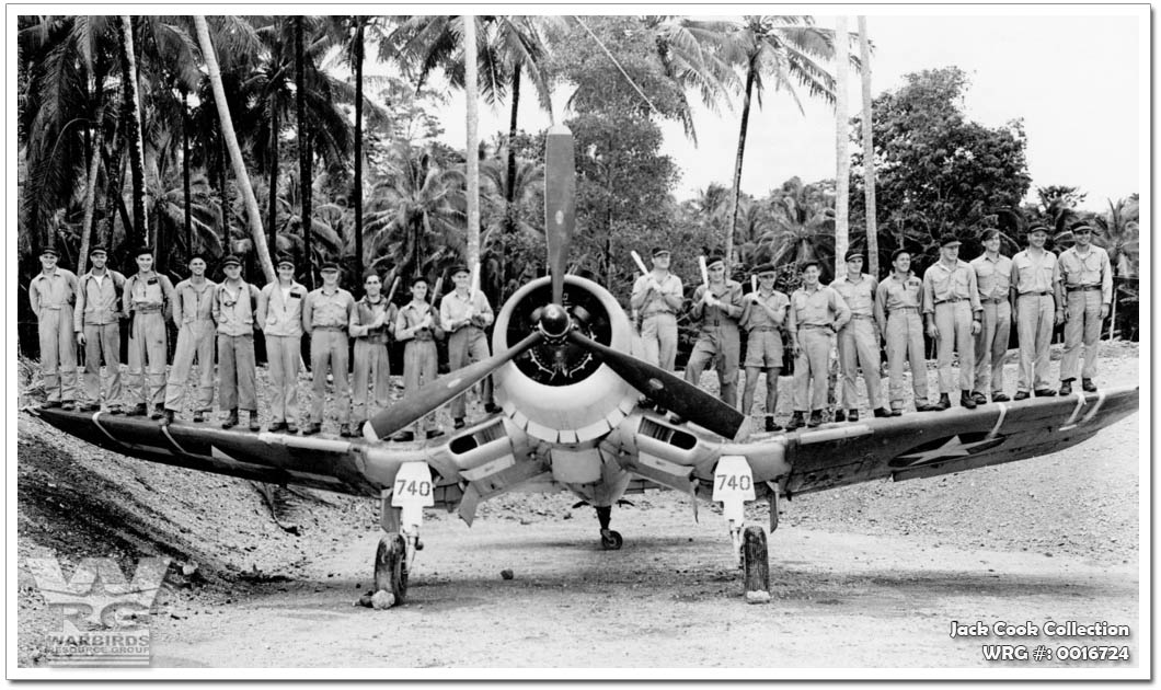 F4U-1A Corsair/Bu. 17740 with the pilots of VMF-214, December 1943. WRG# 0016724