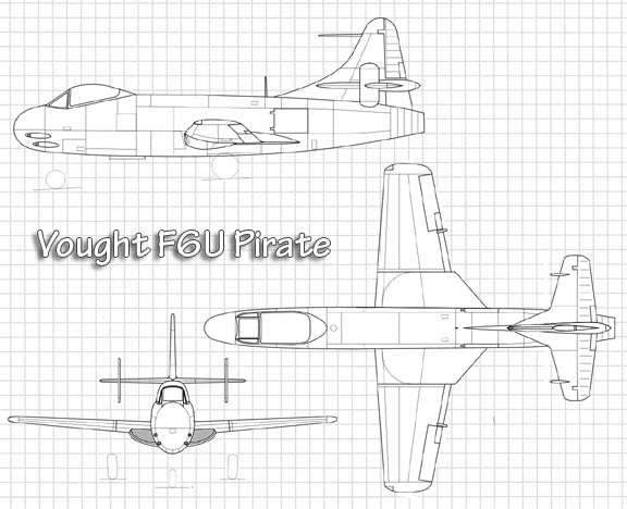 Vought F6U Pirate 3-View Illustration