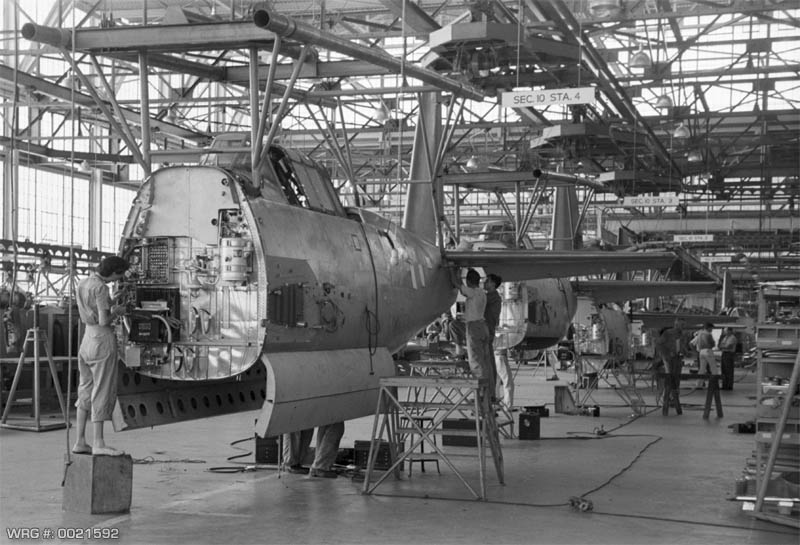 Vultee Aircraft Company, Nashville, TN. In the fuselage assembly section. WRG# 0021592