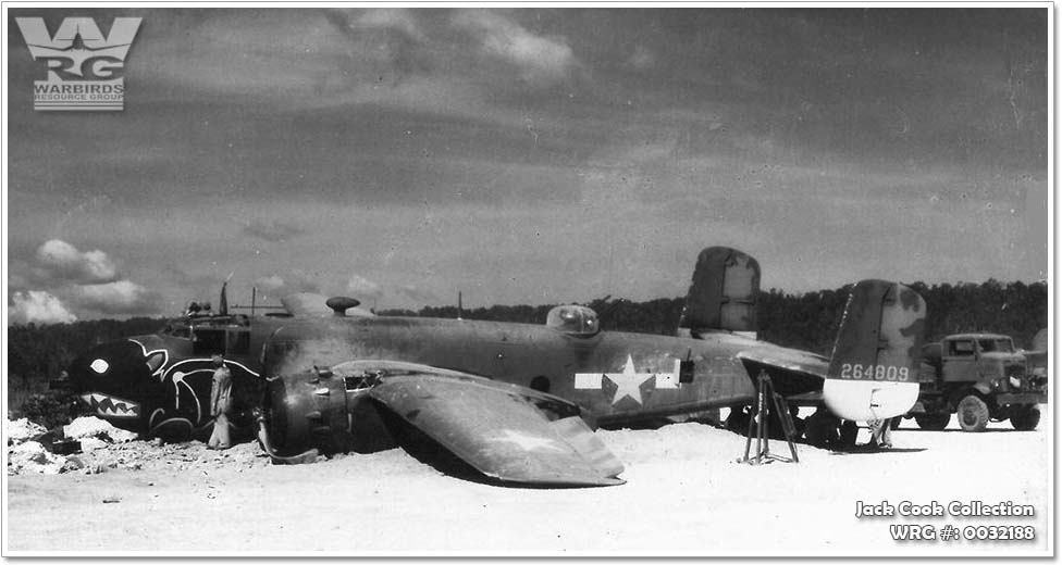 B-25G Mitchell/42-64809 of the 345th BG crash landed at Biak. WRG#: 0032188