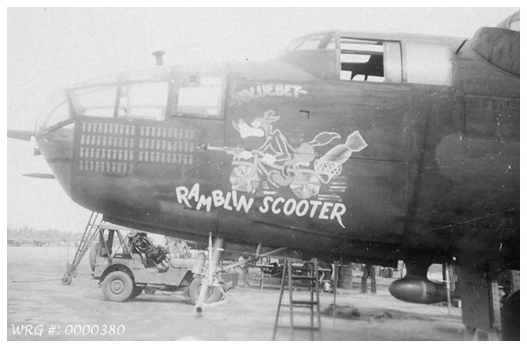 North American B-25J Mitchell/Ramblin Scooter of the 100th BS/42nd BG, 1945. WRG-0000380