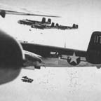North American B-25 Mitchell's of the 12th AF drop bombs on the Gothis Line in Italy, 1945. WRG-0021467