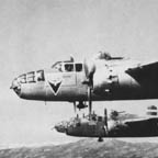 North American B-25 Mitchell's of the 12th AF, 428BS, 410th BG after bombing a rail bridge at Ala, Italy on the Brenner Pass Line 1945 WRG-0021469