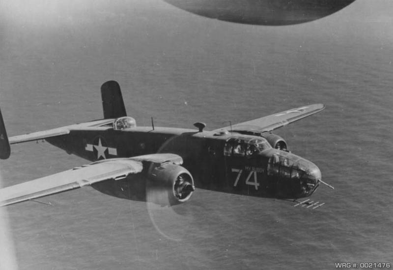 North American B-25D-15 Mitchell/41-30474/My Buddy of the 77th BS/28th BG Southeast of Attu, Aleutian Islands, looking for enemy submarines, Sept 1943. WRG-0021476