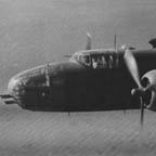 Two North American B-25's of the 42nd BG practice skip bombing New Caledonia, August 13, 1943. WRG-0021479