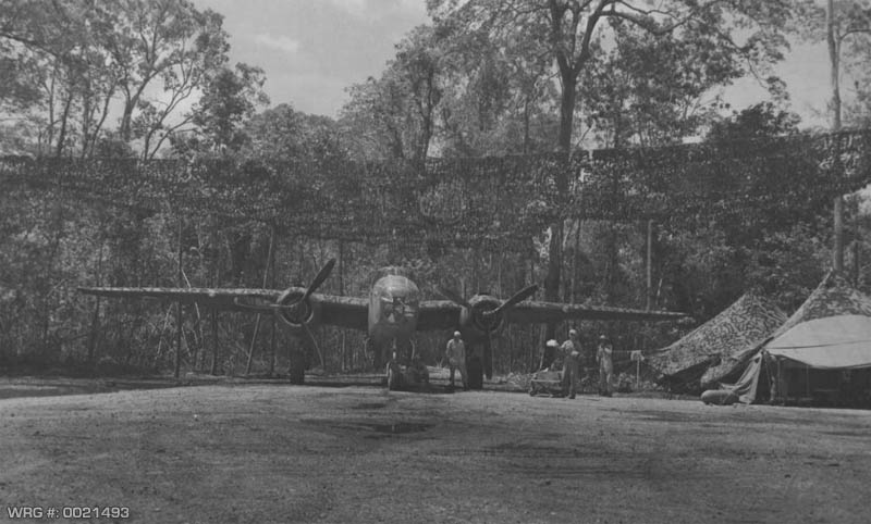 B-25 Mitchell under protective covering near Port Moresby, Papua, New Guinea, November 27, 1942. WRG-0021493