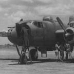 B-25 Mitchell receiving maintenance, Luzon, Philippine Islands August 1945. WRG-0021497