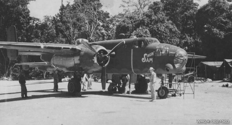 B-25 Mitchell/Singin Sam of the 18th Combat Mapping Squadron on Espiritu Santo, New Hebrides 1943. WRG #: 0021503