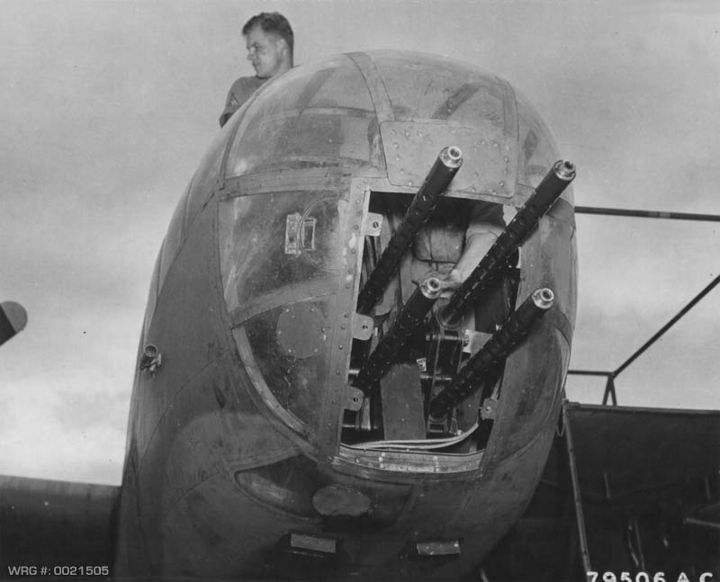 B-25 Mitchell with four .50 caliber machine guns mounted in the nose, Tontouta Airfield, New Caledonia, March 13, 1943. WRG #: 0021505