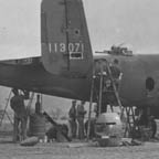 Damaged B-25C-1 Mitchell of the 310th BG being overhauled by members of the 346th Service Squardon at Berteaux, North Africa, March 5, 1943. WRG-0021508