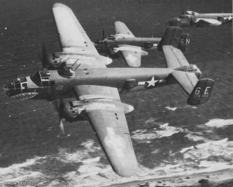 B-25 Mitchell's of the 12th AF over the Tyrrhenian Sea on way to Northern Italy, January 3, 1945. WRG #: 0021522