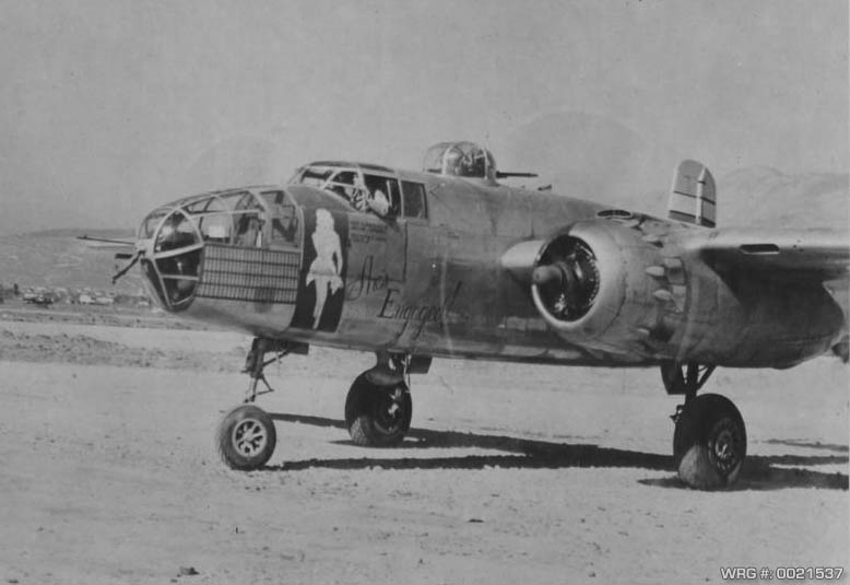 B-25 Mitchell/She's Engaged of the 37th BW, 12th AF, at Peretola, Italy, April 1945. WRG #: 0021537