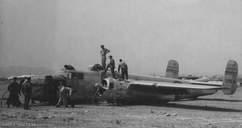 B-25 Mitchell/The Angel of Mercy after having belly landed after a mission to Northern Italy. WRG #: 0021539