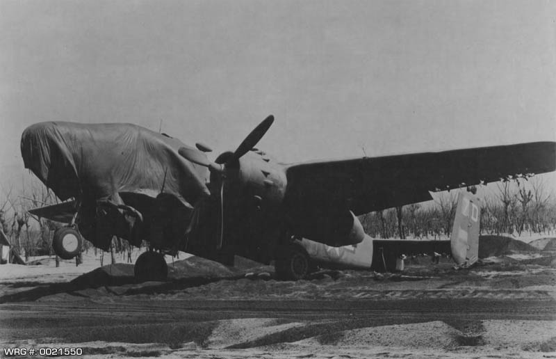 B-25 Mitchell of the 340th BG damaged during eruption of Mt. Vesuvius, Italy, March 23, 1944. WRG #: 0021550