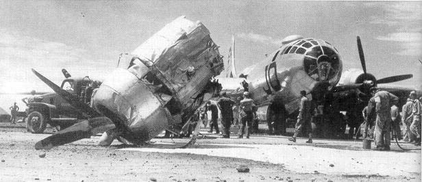 B-29 Superfortress loses engine on landing.