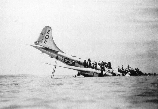 Ditched after running off runway.