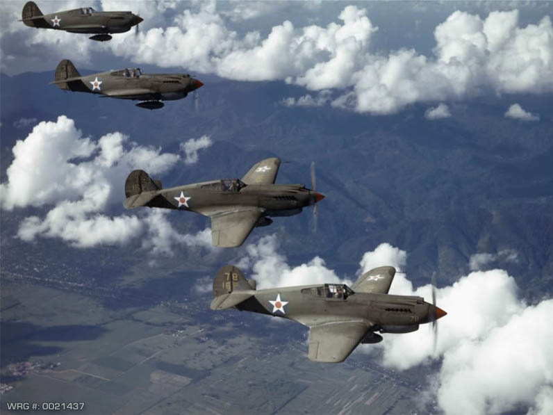 P-40C Warhawk's of the 43rd Pursuit Squadron/16th Pursuit Group on patrol over Trinidad. WRG# 0021437