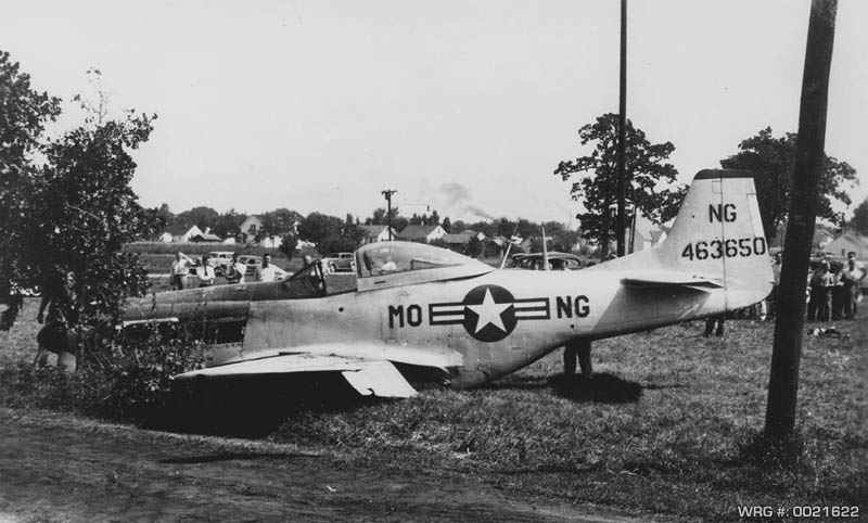 F-51D Mustang/44-63650 of the 110th ANG crash landed in Wisconsin, August 24, 1949. WRG# 0021622