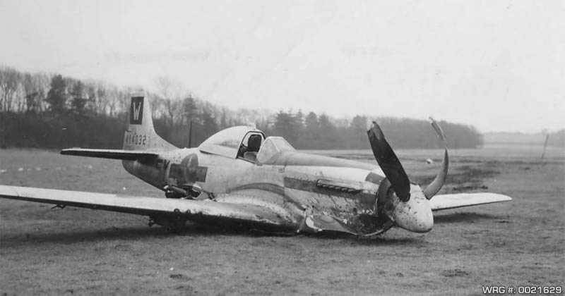 P-51D Mustang/44-14032 of the 384th FS/364th FG after crash landing. WRG# 0021629