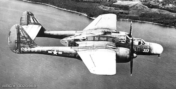 Northrop P-61A-1-NO Black Widow (s/n 42-5508) of the 419th Night Fighter Squadron flying near Noemfoor, Schouten Islands, late 1944. WRG# 0020969